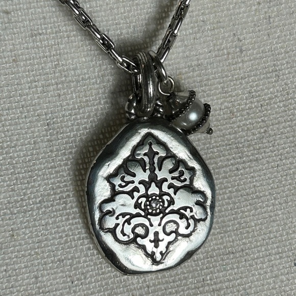 Brighton Double Strand Oval Pendant Necklace Silver Plated Single Clear Crystal - Picture 2 of 10